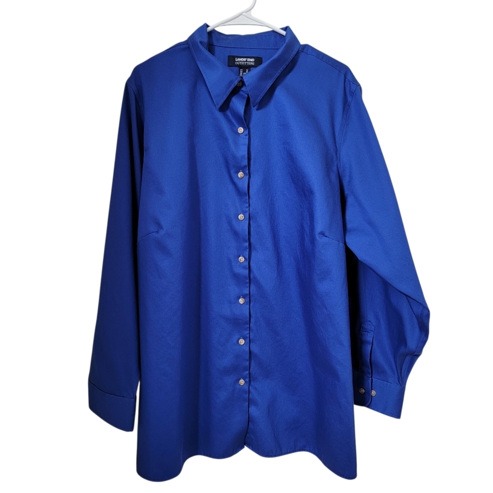 Lands' End Size 3X Cobolt / Royal Blue Long Sleeve Button Down Blouse